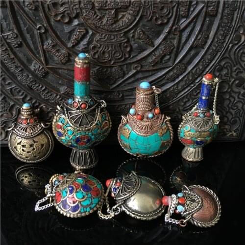 Collection of Nepalese hand-inlaid Turquoise snuff bottles,Tibetan snuff bottles, six-character truthful snuff bottles