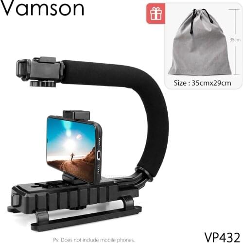 Vamson Handheld U Shape Stabilizer Bracket Set Hot-Shoe Mount Take Low Angle Vlog Video for Action Cameras DSLR iPhone VP432