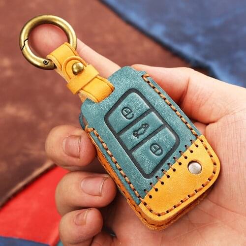 Handmade Leather Key Case Cover Remote Shell For Volkswagen VW Golf 7 MK7 Tiguan L For Skoda Octavia Karoq key Holder Protector