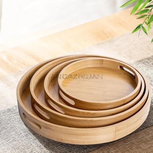 Round Wooden Serving Tray Wooden Plate for Tea Food Dishe Dinner Plate Meat Dinner Meat Fruit Snacks
