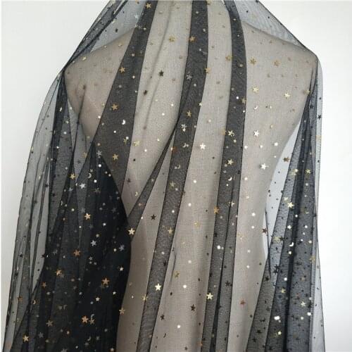 1pc 1.5*1meter black star moon african lace fabric for children dresses French tulle lace fabrics for diy decoration background