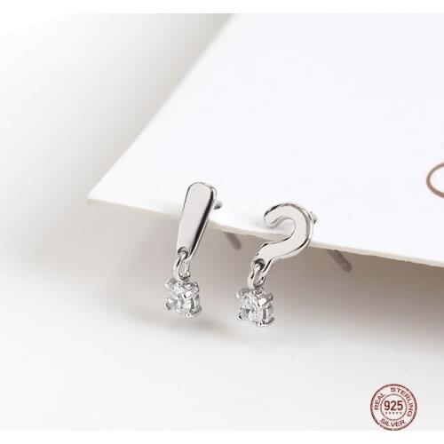 LKO 925 Sterling Silver Symbol Stud Earring Question Exclamation Mark Zircon Tiny Daily Minimalist For Women Jewelry ornaments