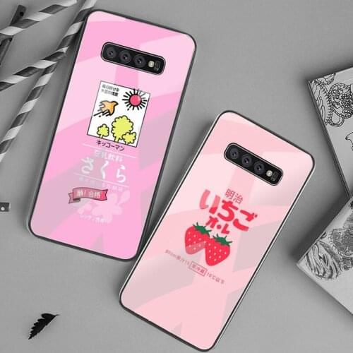Cute Strawberry Milk Phone Case Tempered Glass For Samsung S20 Plus S7 S8 S9 S10 Plus Note 8 9 10 Plus