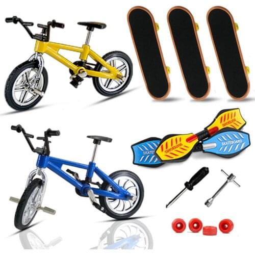Mini Finger Skateboards and Bikes Finger Toys with Tools and Replacement Wheels for Kids as Gifts