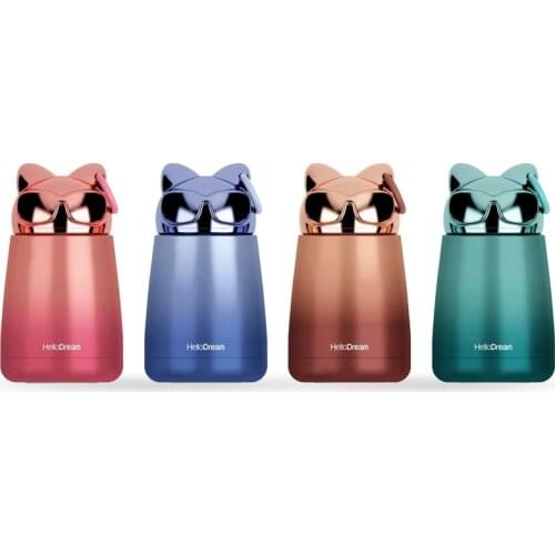 Mini 300ml 304 Stainless steel Coffee Vacuum Flask Electroplate Thermos Water Bottle 3D Rabbit Thermos Cup With Portable rope
