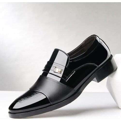 Luxury Brand PU Leather Fashion Men Business Dress Loafers Pointy Black Shoes Oxford Breathable Formal Wedding Shoes