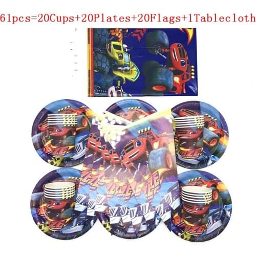 Party Supplies 61/31Pcs Blaze and the Monster Machines Kids Tableware Boys Birthday Plate Cup Flag Tablecover Decorations Supply