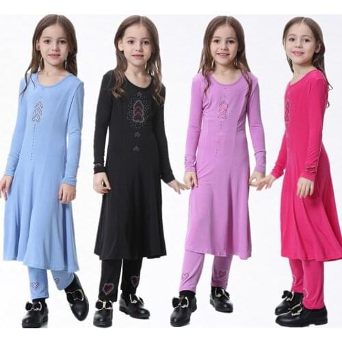 Muslim Islamic Girl Dress Long Sleeve Dresses Abaya Kaftan For Girls Dress+Pant 2pcs Suits Combinaison Musulman Enfant Clothes