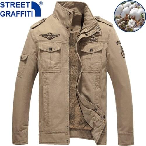 2021 Men Winter Casual Warm Thick Fleece Bomber Jacket Mens Military Cotton Jackets Men New Autumn Cargo Jacket Windbreaker Coat