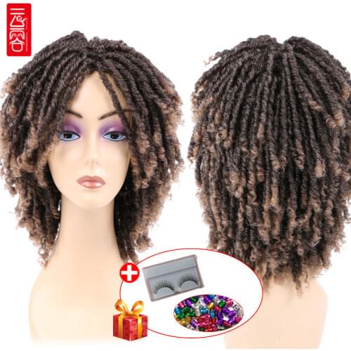 YUNRONG Soft Short Synthetic Wigs For Black Women 14 inch High Temperature Fiber Dreadlock Ombre Burg Crochet Twist Hair