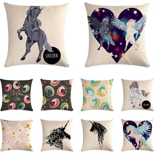 Cotton Linen Delight Pillow Case Unicorn Painting Cushion Cover Hand-Painted Drwan Pillow Cover 45x45cm Home Decor
