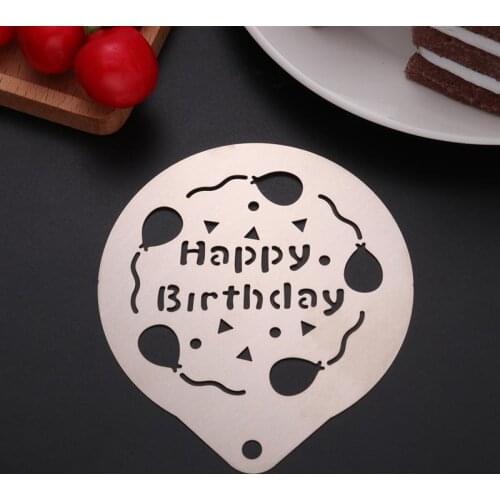 Stainless Steel Coffee Stencil Barista Cake Decorating Stencil Hollow Happy Birthday Baking Template for Latte Cappuccino