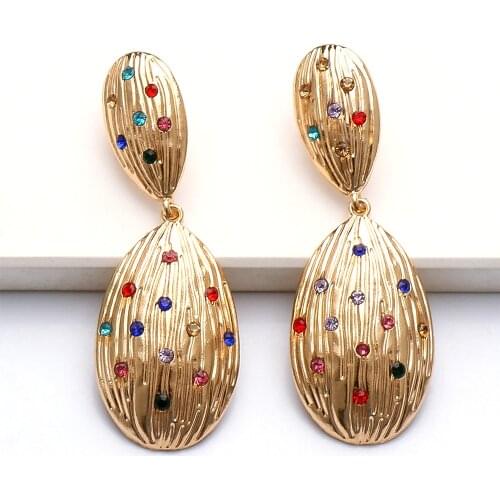 New Exaggerated Oval Rhinestone Gold Metal Dangle Drop Earrings Statement Luxury Earring Jewelry Accessory for Women
