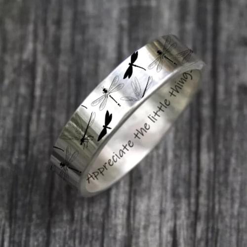 AppreciateThe Little Things Letter Rings For Women Carved Dragonfly Ring Vintage Party Hip Hop Goth Ring Female Jewelry Anillos