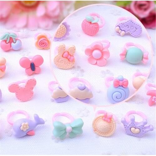 OOTDTY 1 Box 50PCS Adjustable Cartoon Rings For Girls Dress Up Accessories Party Kids Toy Cute Kids Girl Gift