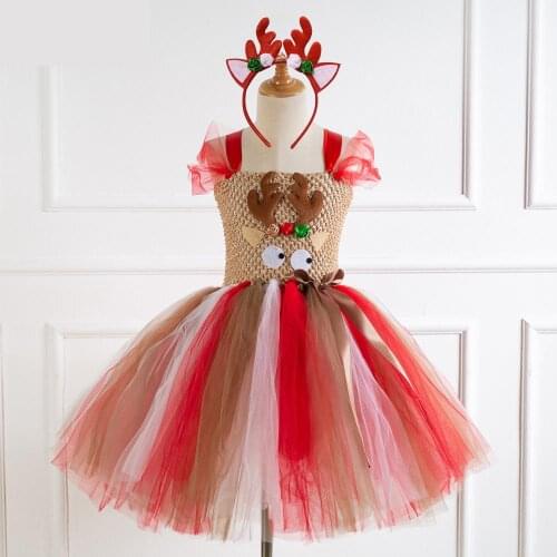 Deer Tutu Dress Baby Girls Dresses For Girls Halloween Costume For Kids Elk Cosplay Christmas Birthday Party Dress With Headband
