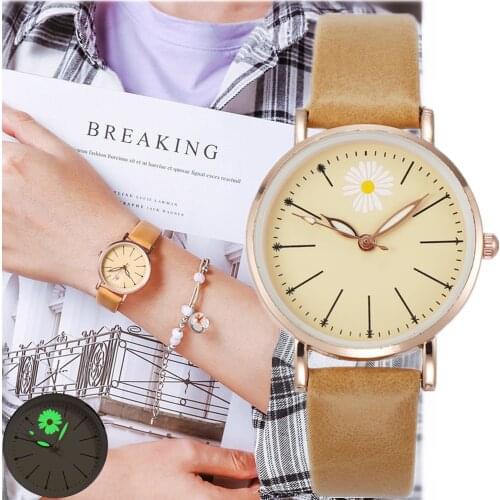 Luxury Daisy Flower Womans Watches Luminous Leather Ladies Bracelet Wristwatches Set Elegant Girls Clock Dress New montre femme