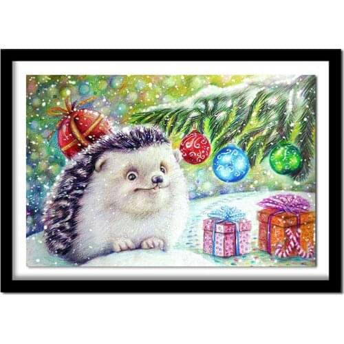 Christmas Diamond Painting Home Decor Picture of Rhinestones Full Square Diamond Embroidery Hedgehog Handmade Gift