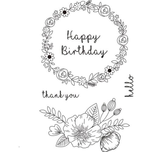 Happy Birthday Clear Stamps Flower Wreath Scrapbook Thank You Card Craft Stamps