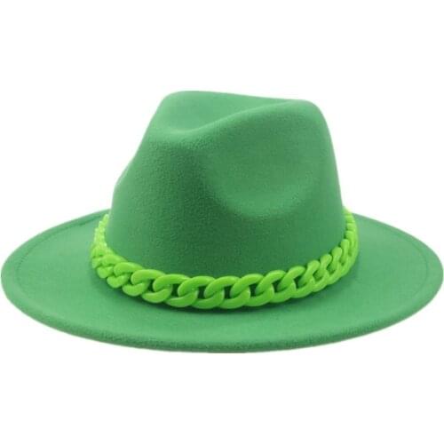 Women panama hats chain solid green red yellow blue summer hats casual jazz caps men caps panama fedoras bucket summer men hats