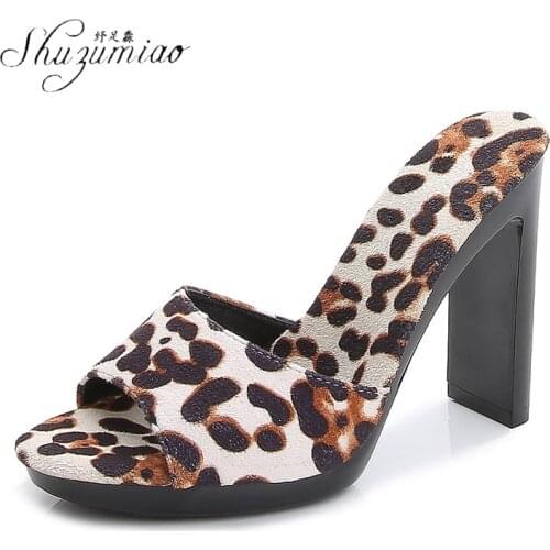 SHUZUMIAO Sexy Leopard High Heels Slippers Women 2021 Summer Open Toe Slingbacks Platform Heels Women Night Club Party Shoes