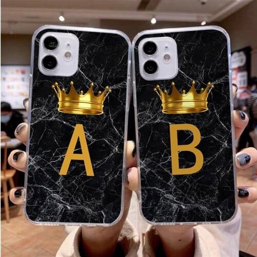 Initial Letter A Z Crown Silicone phone case For iphone 12 11 Pro MAX 5 6 7 8 9 10 X XS XR XSMAX Plus SE 2020 Back Cover Shell