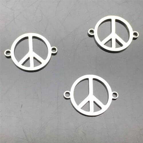 The peace-Sign symbol Stainless Steel Connectors 10pcs Peace Charm Necklace Connector Diy Bracelet Jewelry Making Finding