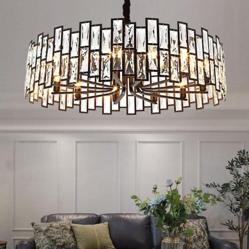 Modern Crystals Black Chandelier for Living Room Bedroom Dining Room in the Hallway Art Design Round LED Hanging Lamp
