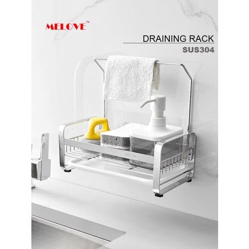 Stainless Steel Draining Rack Kitchen Sink Caddy Cleaning Brush Soap Organizer Rack Anti Slip Hanging Basket With Drain Tray