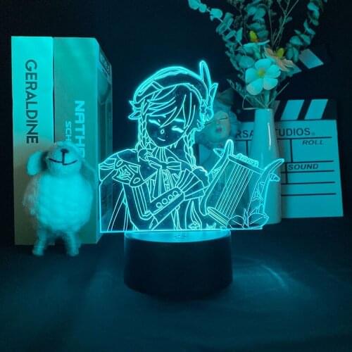 Night Light Anime LED 3D Lamp Bedside Venti Figure Game Acrylic Nightlight Genshin Impact Room Decor Teenager Kids Birthday Gift