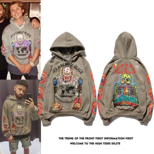 Kanye Skull Palace Print Hoodies Mens Hip Hop Graffiti Plus Fleece Oversized Warm Pullover Tops Women Casual Hooded Sweatshirts