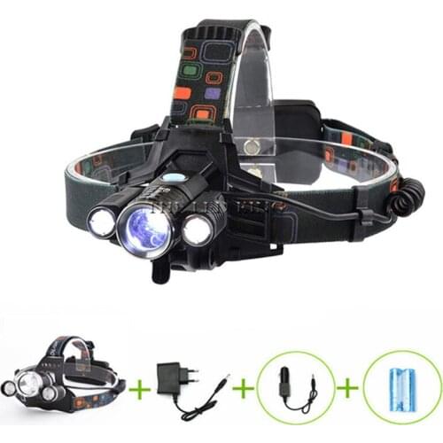 Tri-core strong 3* T6 +1*Red LED headlights rechargeable long-range be inductive super bright head-mounted outdoor headlights