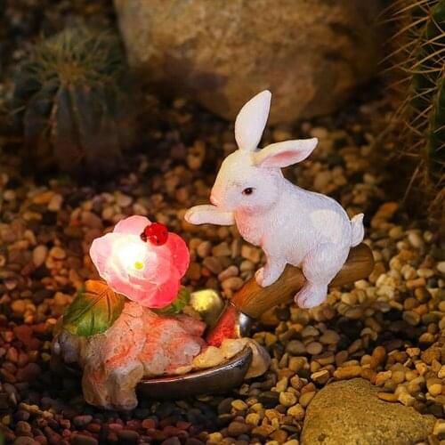 Outdoor Solar Garden Decorative Lamp Resin Bunny Sculpture with Light Rabbit Statue Landscape Lights for Yard Patio Lawn Pathway