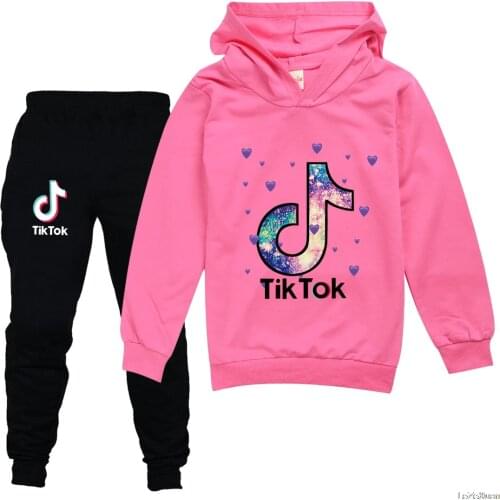 Spring Autumn Various Colors Tik Tok Boys Girls Kids Hoodie + Pants 2pcs Clothing Set Sweatshirt Trousers Hoody Clothes