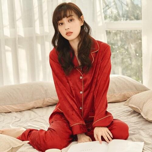 Womens Silk Satin Pajamas Pyjamas Set Sleepwear Pijama Couple Pajamas Suit Female Sleep Two Piece Set