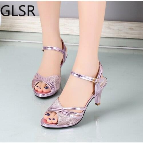 Women Sandals 2020 Summer Shoes Woman Dress Shoes Bling Weddging Shoes Silver High Heels Pumps Ladies Shoes zapatos mujer