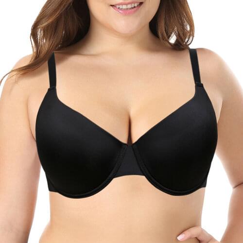YBCG Plus Size Black Women Bra Thin Big Cup Underwire Push Up Breathable Soft Fabric Underwear For Women