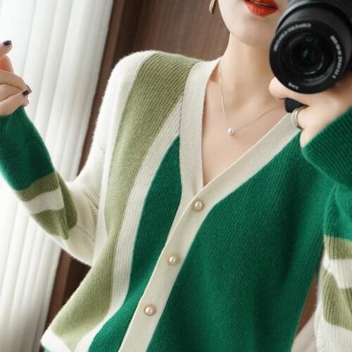 Color Matching Sweater Cardigan Womens 2021 Autumn New Small Fresh Sweater Shows Thin Trend Versatile Top