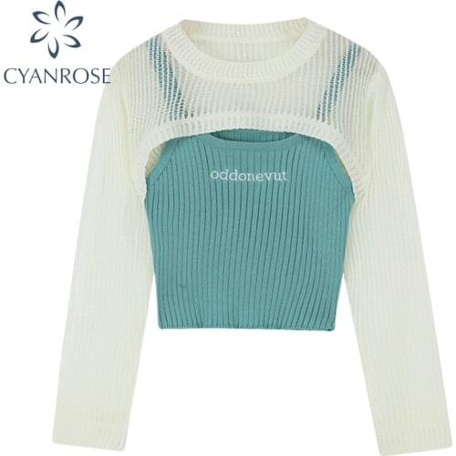 Strap Camisole Shawl 2 Pieces Sets Women Sexy Party Club Super-Short Mesh Pullover+Trendy Bodycon Camis E-Girl Slim Tops Outfits