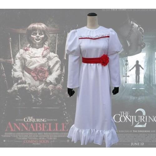 Annabelle Women Female White Lolita Dress Horror Movie Film Halloween Cosplay Costume