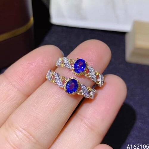 925 Pure Silver Chinese Style Natural Sapphire Womens Luxury Exquisite Two Color Adjustable Gem Ring Fine Jewelry Support Detec