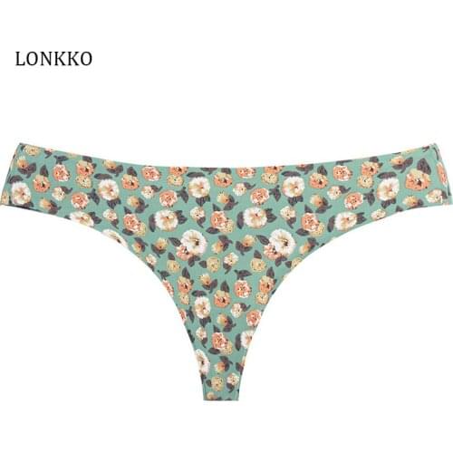 10pcs/Lot Womens Floral Panties Bikini Thongs Print Low-waist Female Sexy Underwear Ice Silk Seamless Briefs Plus size Lingere