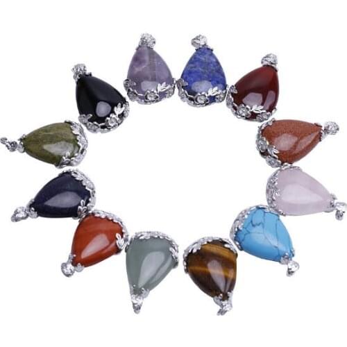 100pcs/lot Necklace Pendants Charms Tears Shape Onyx Opalite Crystal Tiger-eye Stone Inlaid Pendants DIY Jewlery Making Findings