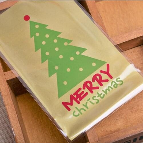 100pcs Merry Christmas Tree Self Adhesive Seal Cello Cookie Bag for Bakery Gift Candy Chocolate packaging