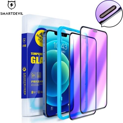 SmartDevil 2Pcs Screen Protectors For iPhone 12 Pro Max Full Cover Dust Proof Tempered Glass For iPhone 12 mini Anti Blue Ray