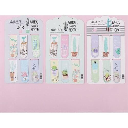 6pcs Kawaii Cactus Magnetic Bookmarks for Books Cute Stationery Book Labels Paper Page Clips School Office Teacher gift Supplies