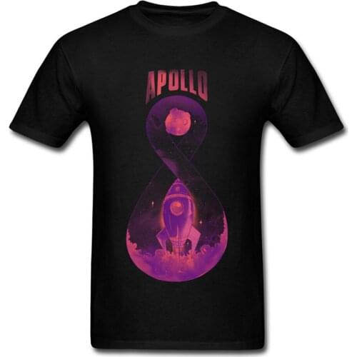 Apollo 8 Space Rocket Cool Men Custom Tee Shirts O-collar Cotton Tops Male Short Sleeve T-shirt Watercolor Purple