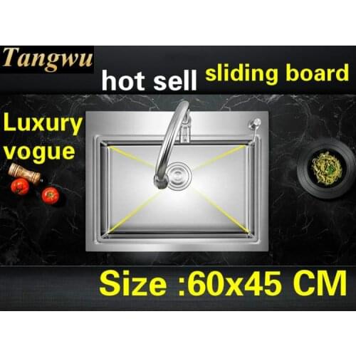 Free shipping Apartment high quality kitchen manual sink single trough slide 304 stainless steel luxury hot sell 600x450 MM