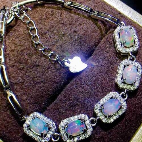 Natural real white opal chain bracelet 4*6mm 0.3ct*5pcs gemstone 925 sterling silver Fine jewelry For men women Q216227