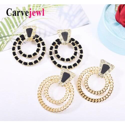 Carvejewl big stud earrings metal round suede weaved stud earrings for women jewelry crystal rhinestone new enamel glaze earring